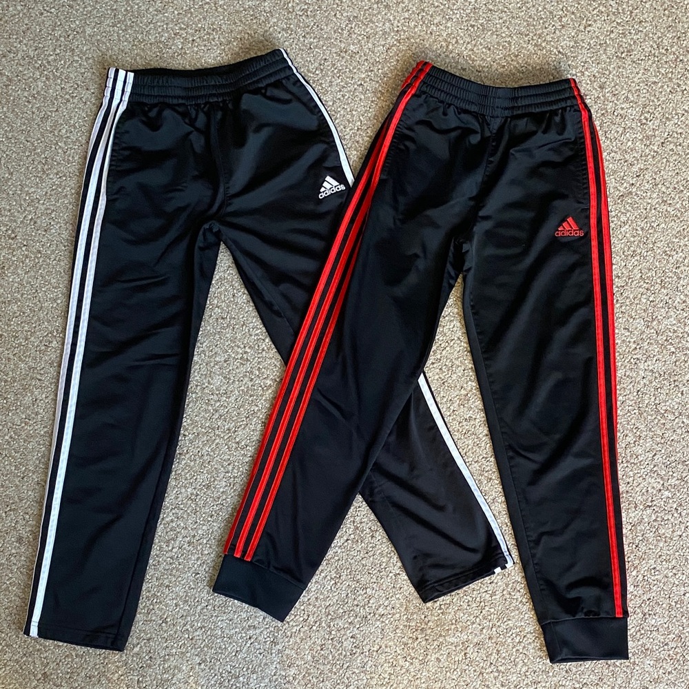 Adidas Kids Black Joggers with Red and White Stripes